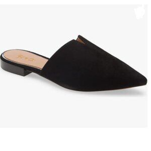 FOWT Suede Pointed Toe Flat Loafer Mule V Cut Lightweight Slip on Walking Shoes